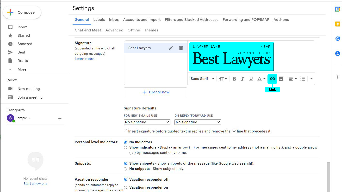 Image demonstrating where to find the Link icon to make the logo a hyperlink